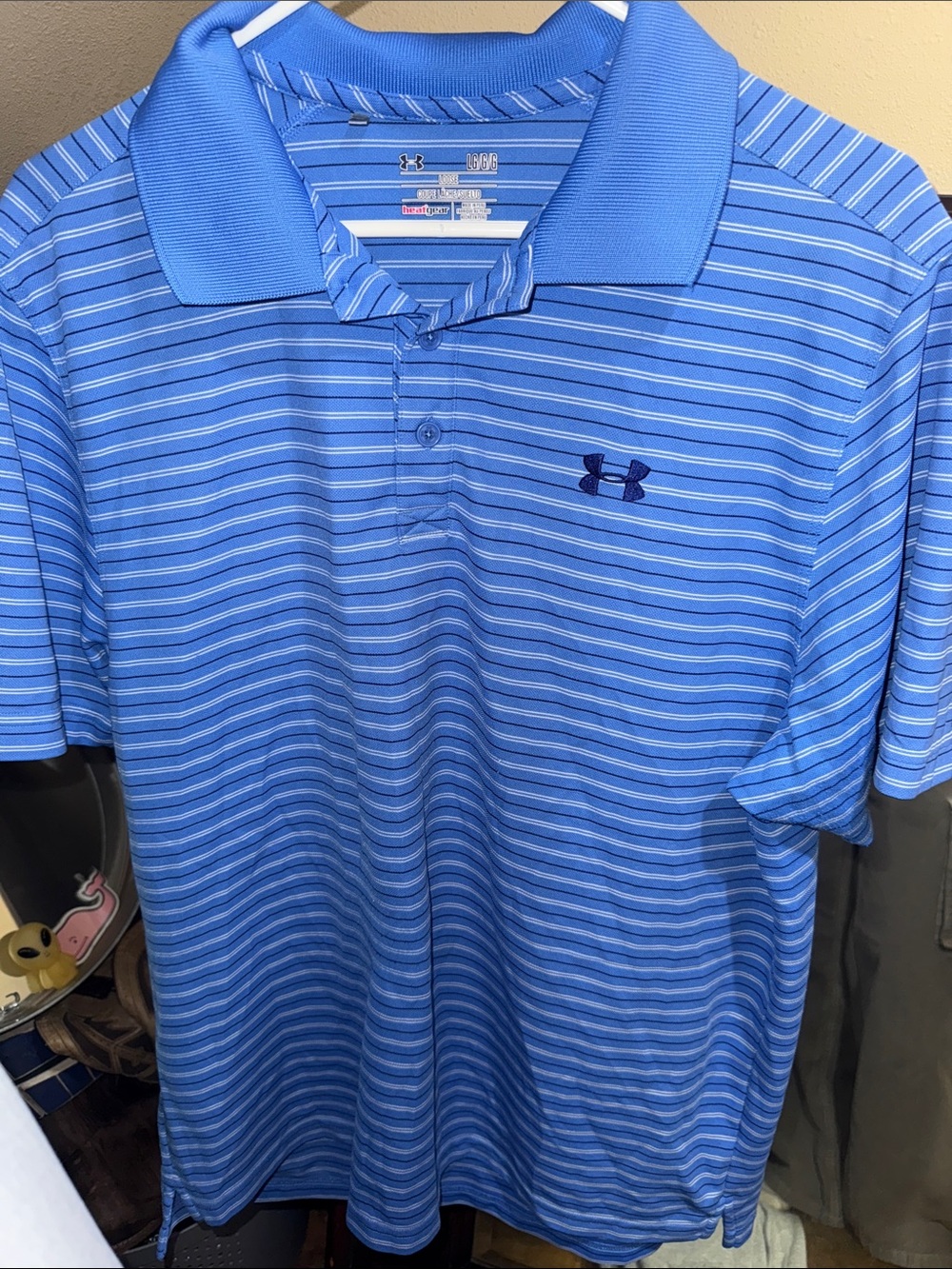 Under Armour Men’s Light Blue & Navy Striped Polo
